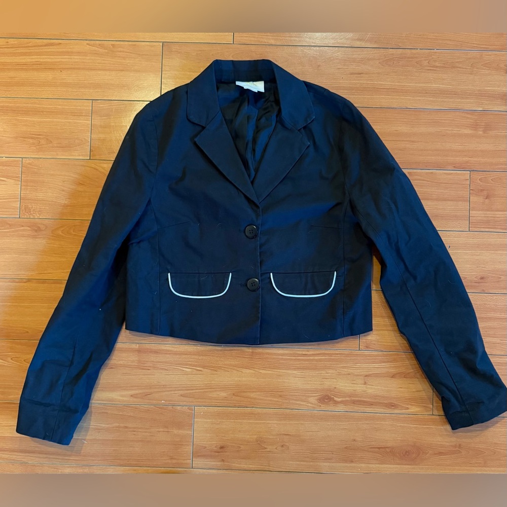 Maeve Black Cropped Blazer with White Trim